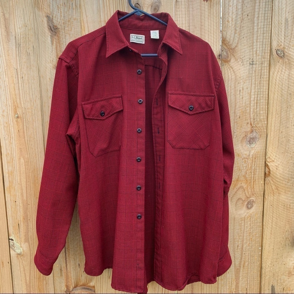 L. L. Bean Shacket Long Sleeve Shirt Black Red Plaid Men’s Size Large